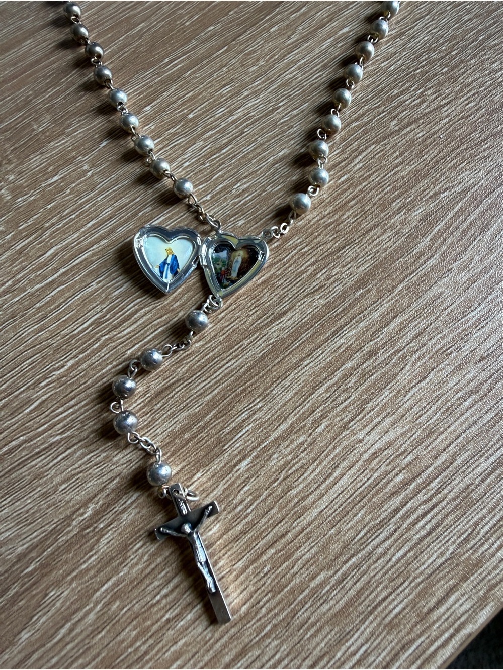 Silver Heart Locket Rosary Necklace - Picture 2 of 2